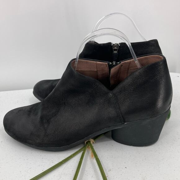 Dansko Raina Black Burnished Nubuck Leather Side Zip Block Heel Ankle Boot Shoes - Picture 2 of 11
